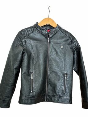 Guess Black Vegan Leather Moto Jacket Sz 12
